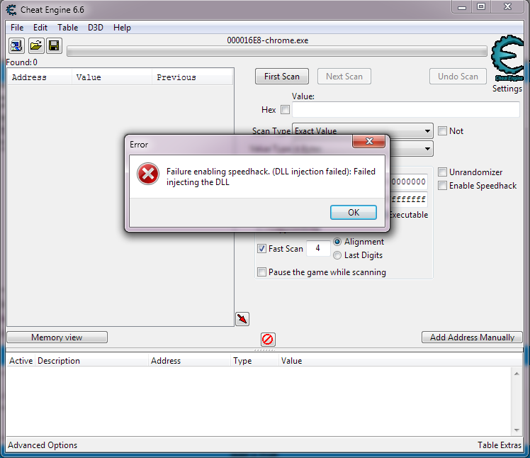 cheat engine 5.5 failure enabling speed hack dll injection failed